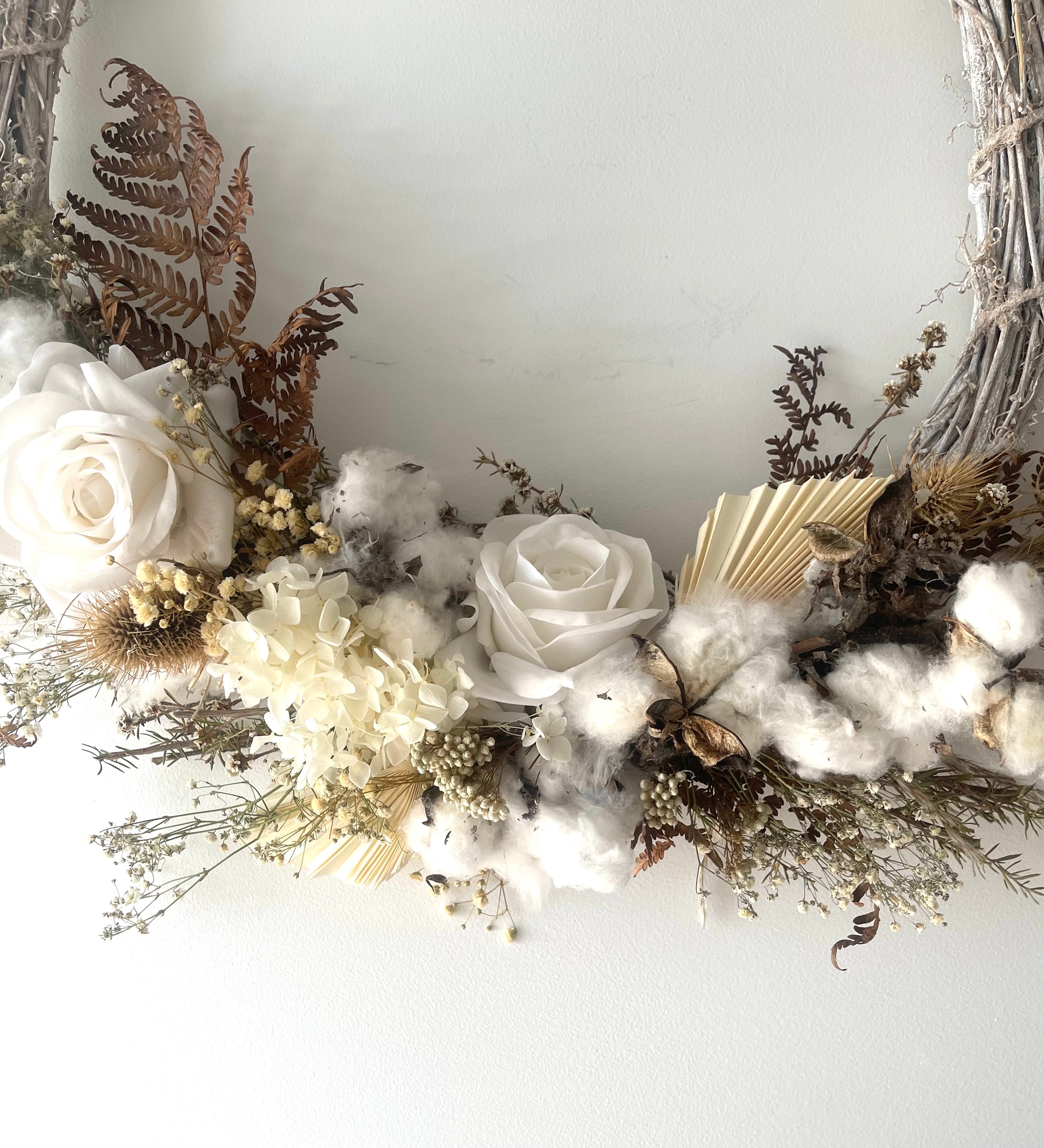 Everlasting floral wreath - snowy white rose.