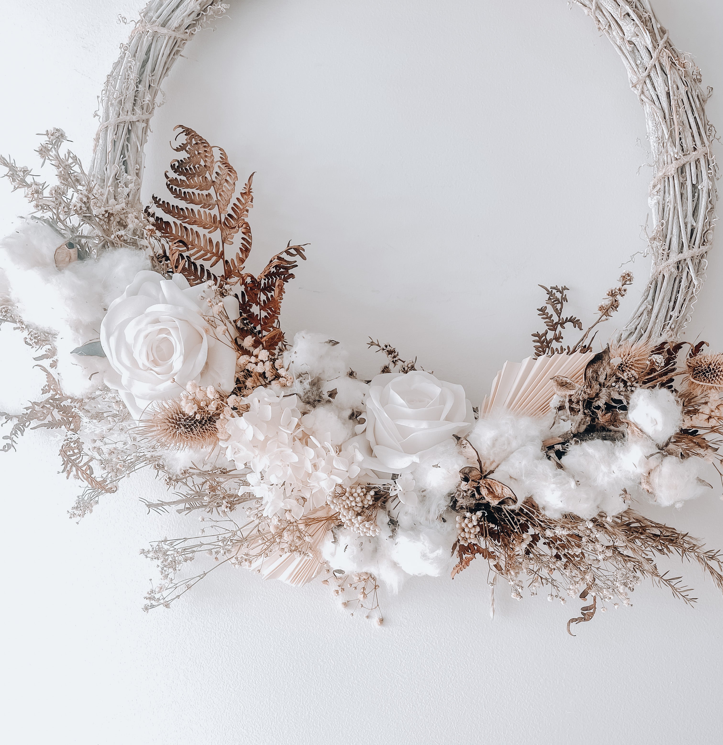Everlasting floral wreath - snowy white rose.