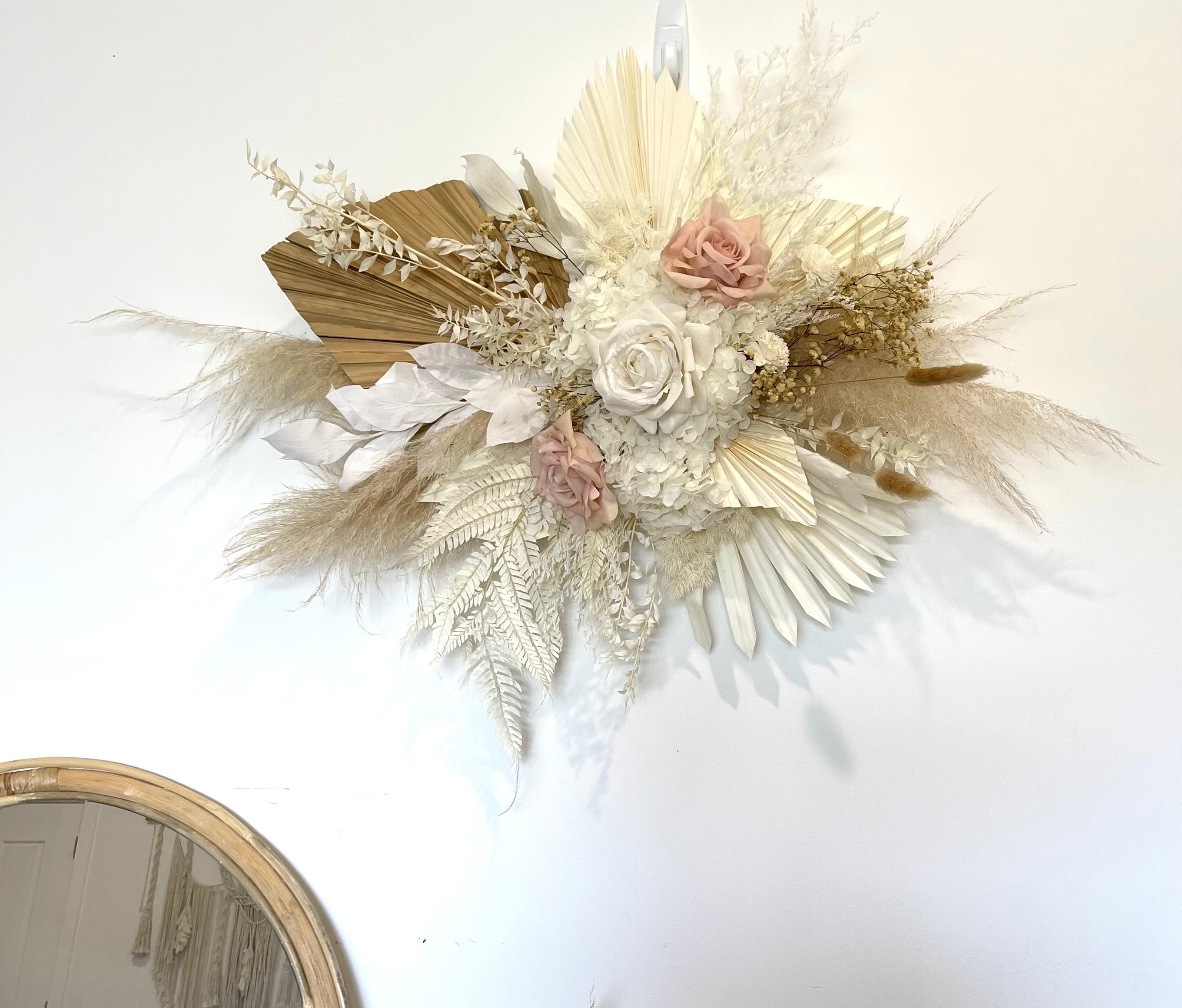 Everlasting rose/dried floral wall piece -small/medium.