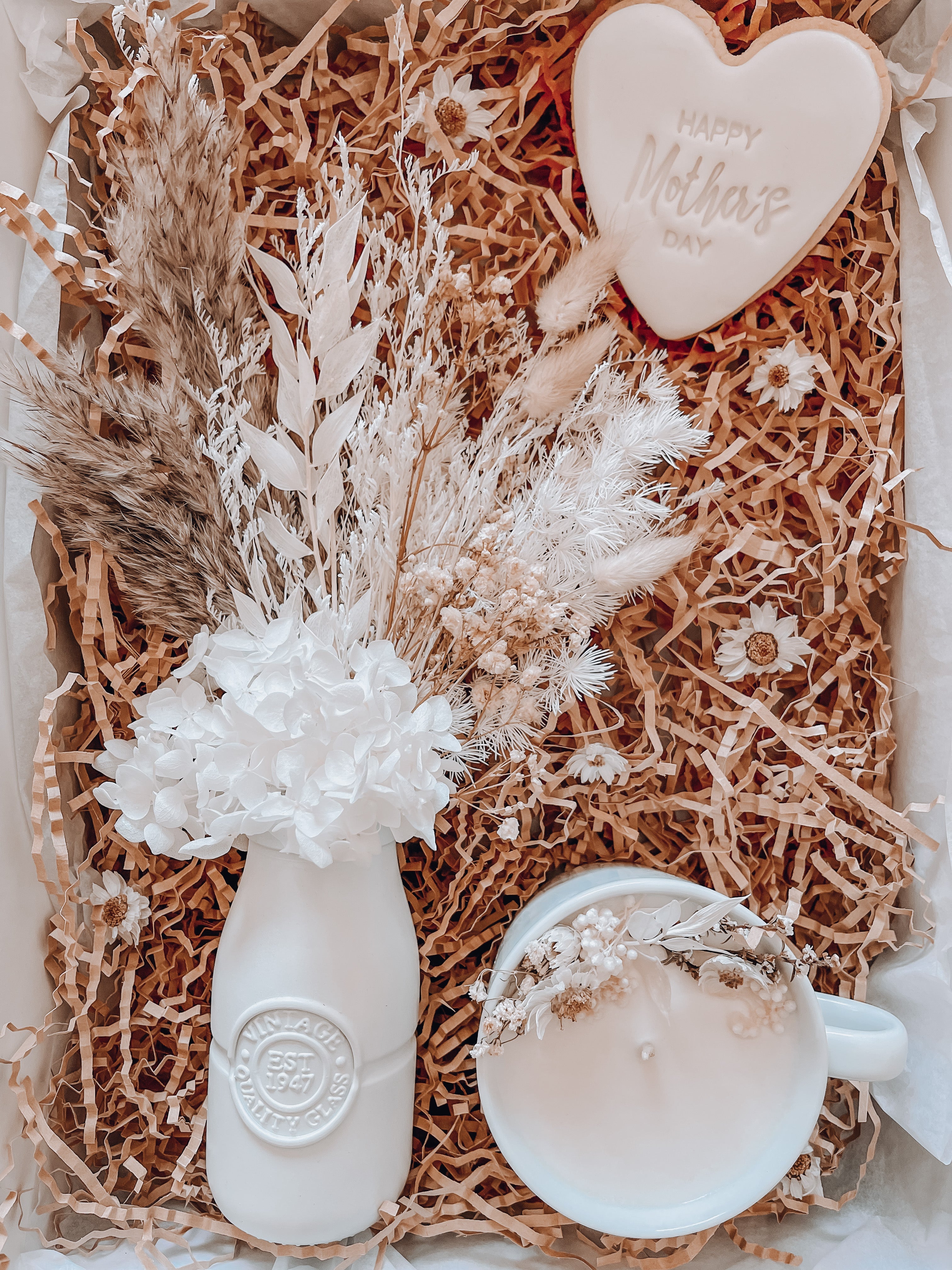 Mothers Day Milk bottle blooms + tea cup candle gift box - PREORDER .