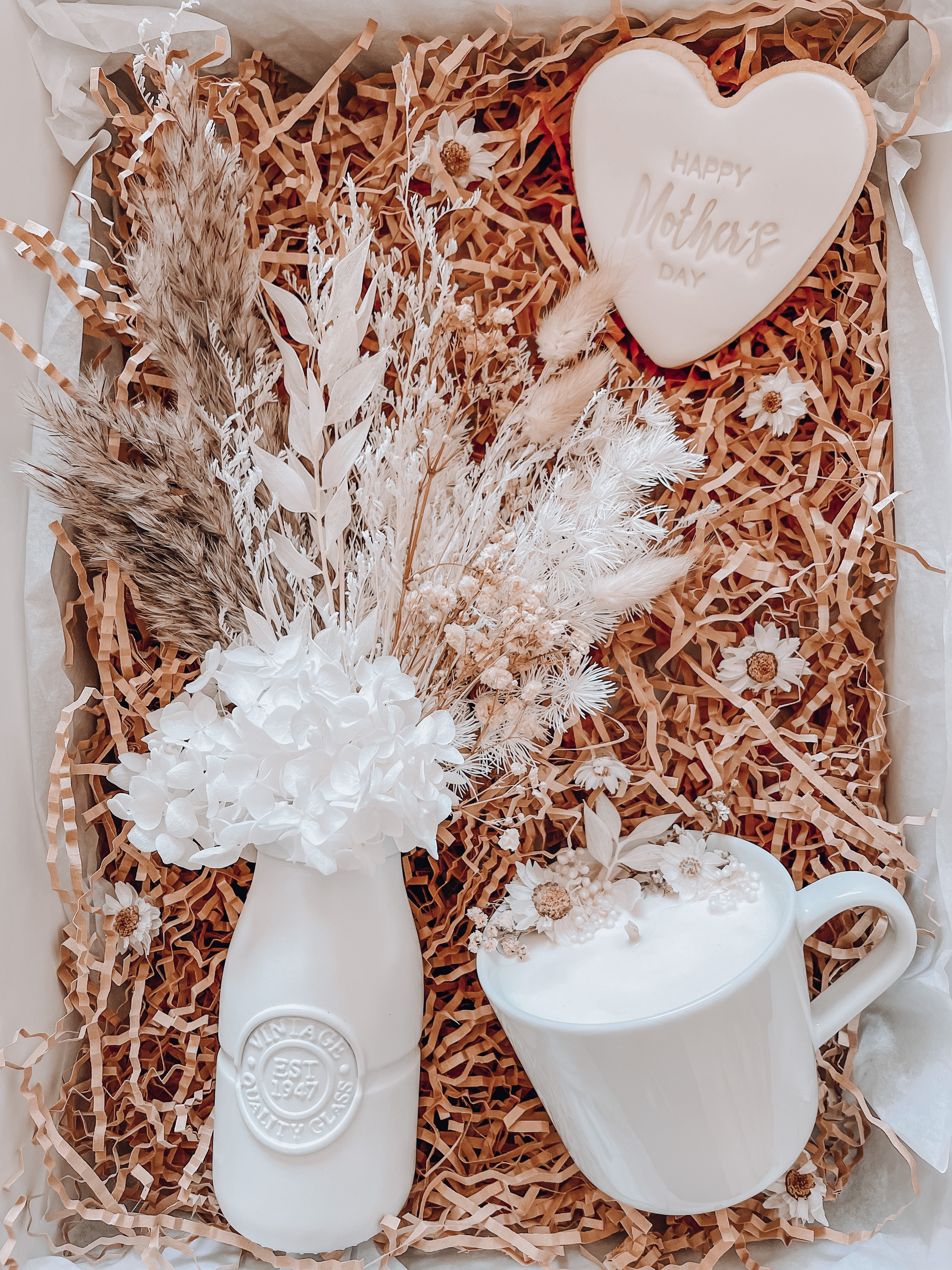 Mothers Day Milk bottle blooms + tea cup candle gift box - PREORDER .