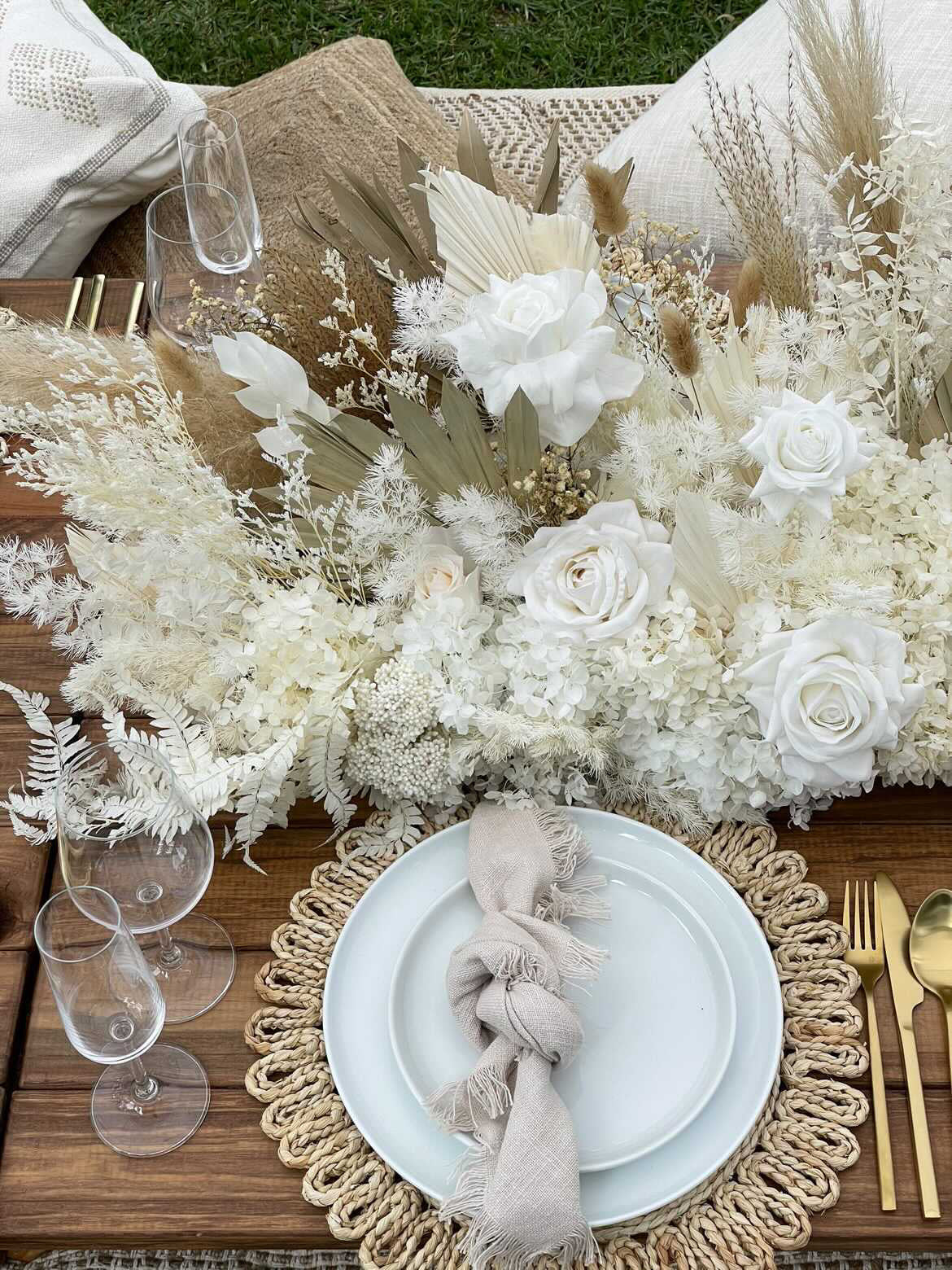 Everlasting floral table runner arrangement.