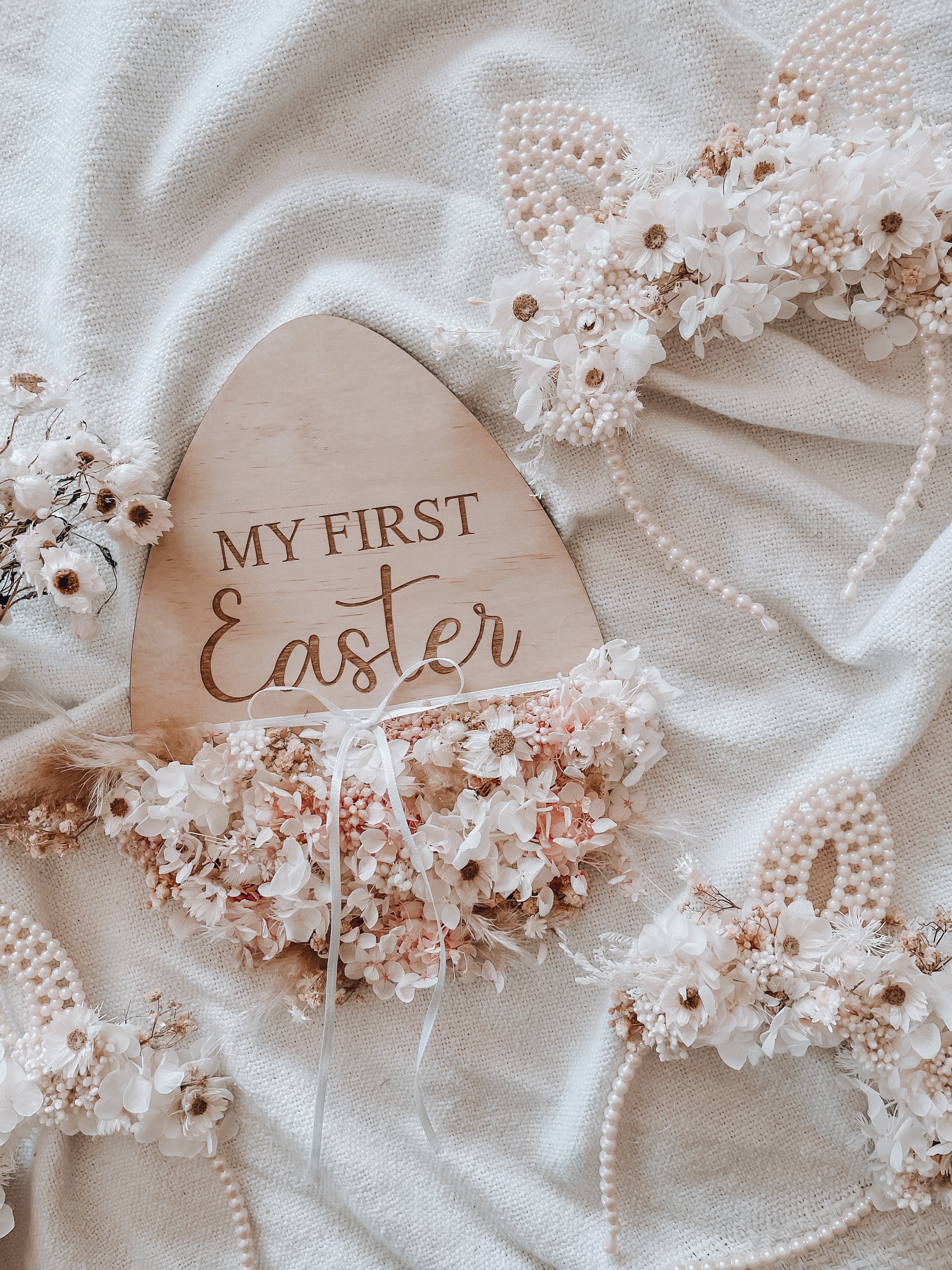 Everlasting floral - My First Easter egg plaque.